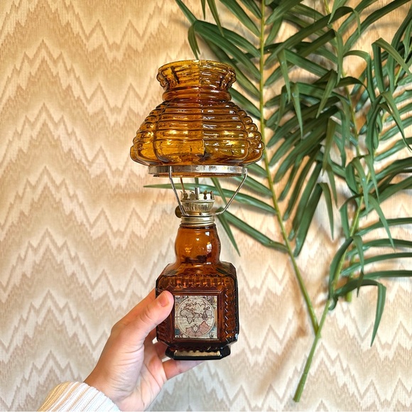 Vintage 70’s Amber Glass Kerosene Lamp - Picture 1 of 5